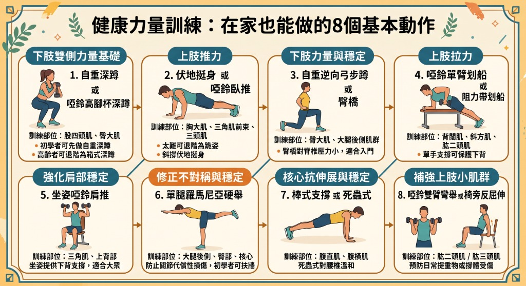 健康力量訓練在家也能做的8個基本動作